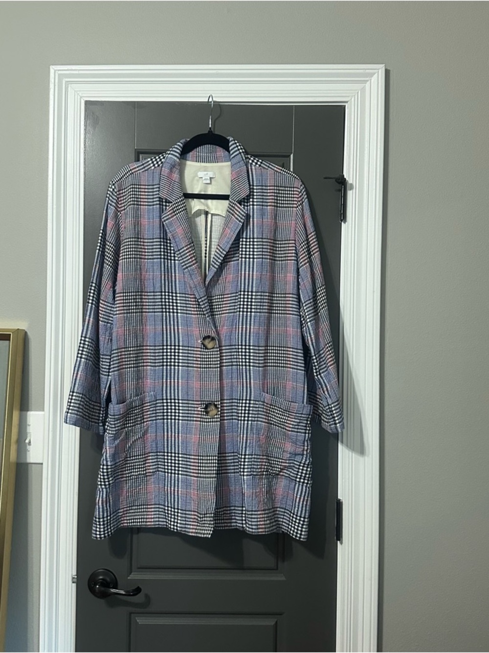 J. Jill Blue and Pink Checked Longline Blazer